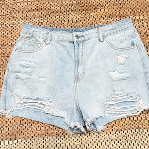 SHEIN Light Blue Ripped Jean Shorts